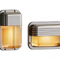 Modern Outdoor Wall Lights with Metallic Silver Housing and Amber Striped Lampshades