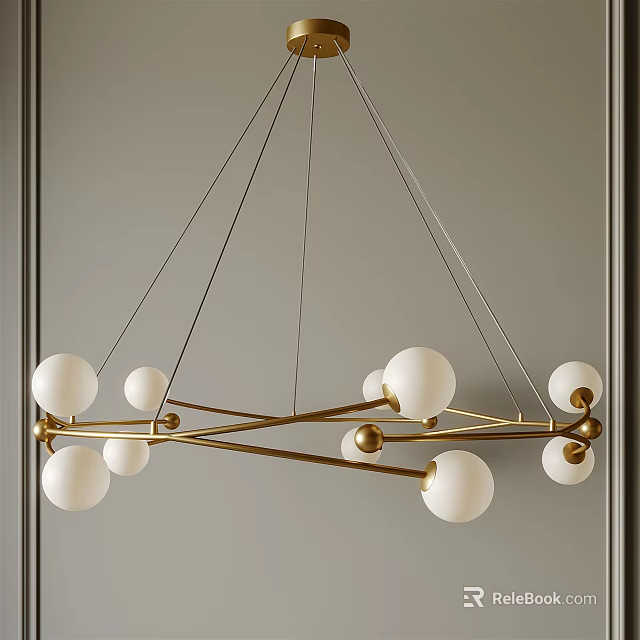 Contemporary Gold Metal Frame Chandelier With Multiple White Glass Globe Shade Design 3d model 