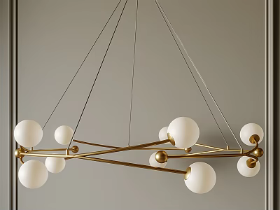 Contemporary Gold Metal Frame Chandelier With Multiple White Glass Globe Shade Design 3d model