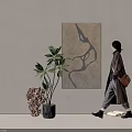 Modern Interior Decorative Ornament Set With Art Painting Green Plant And Sculpture