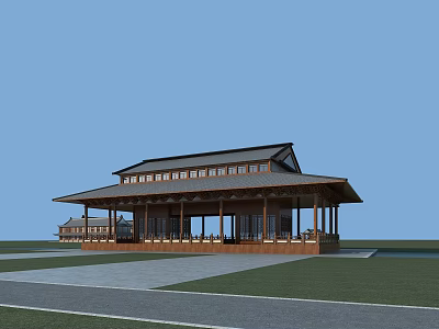 Ancient Architecture Traditional Style With Large Eaves Wooden Structure Spacious Platform And Background Building 3d model