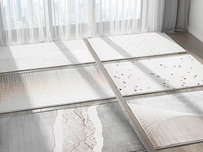 Modern Square Area Rugs With Diverse Patterns In Bright Living Room 3d model
