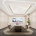 Modern Conference Room Interior With Rectangular Table Ergonomic Chairs Large Screen And Green Plant 3d model