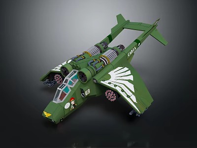 Detailed Green Spacecraft Model With Wings Engines And Cockpit Design 3d model