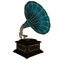 Elegant Vintage Gramophone Speaker with Blue Horn Black Base and Golden Decoration Retro Style
