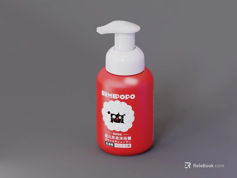 BIBISOPO Red Foam Soap Bottle With White Pump And Cartoon Sheep Design 3d model 