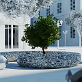 Modern Outdoor Chair Design With Circular Metal Frame And Green Tree Near White Building