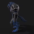 Blue Muscular Wolf Creature In Black Armor Standing Fantasy Character Design