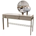 Modern Dressing Table With Sleek Design Round Mirror Metal Frame And Drawer Storage 3d model