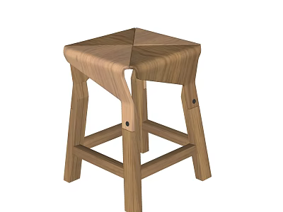 Natural Wooden Stool With Square Seat And Cross Support Structure Design 3d model