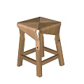 Natural Wooden Stool With Square Seat And Cross Support Structure Design