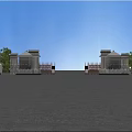Modern Security Gate With Electric Retractable Design Guard House Lawn And Trees