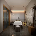 Relaxing Modern Spa Sauna Interior With Massage Beds Tropical Mural And Robes