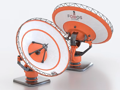 Futuristic Radar Weapons With Orange White Disc And Grid Details 3d model