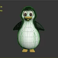 Penguin with black back white belly orange feet and big eyes on gray background