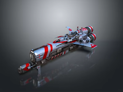 Futuristic Silver And Red Spaceship With Complex Structure And Streamlined Design 3d model