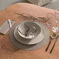 Elegant Dinnerware Set With Wooden Tabletop Napkin Cutlery Glassware And Dried Flowers