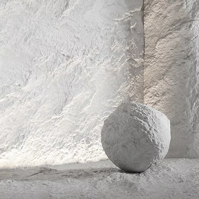 White Spherical Component With Rough Textured Surface Against White Textured Walls and Floor 3d model
