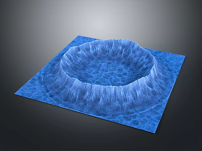 Blue Circular Landscape With Textured Icy Surface On Square Base And Dark Background 3d model