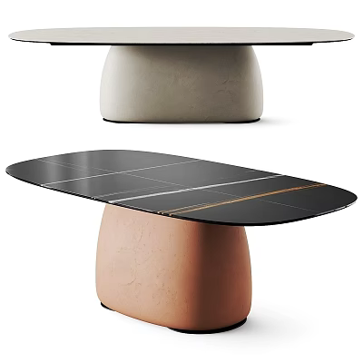 Modern Dining Table With Black Stone Top White Gold Lines And Textured Bases 3d model