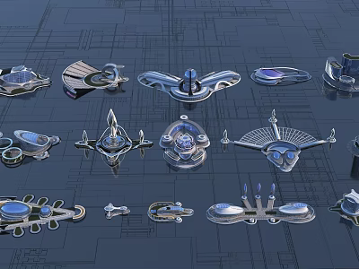 Futuristic Architecture Models With Innovative Floating Structures Sleek Design Metallic Finish And Transparent Materials 3d model