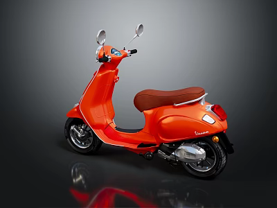Orange Retro Scooter With Brown Leather Seat Shiny Finish On Dark Background 3d model