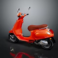 Orange Retro Scooter With Brown Leather Seat Shiny Finish On Dark Background