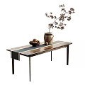 Simple Wooden Dining Table with Flower Vase Branches and Nut Bowl Decoration