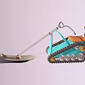 Blue Caterpillar Tracked Mechanical Device With Shovel And Yellow Arrow