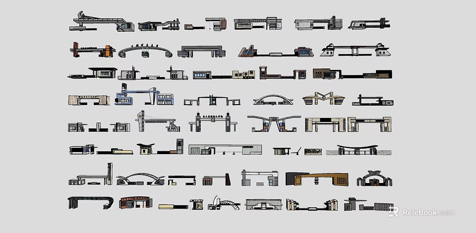 Various Entry Gate Designs Featuring Architectural Structures Different Shapes And Modern Styles 3d model