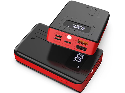 Two Black Red Portable Power Banks With Digital Screen Multiple Ports For Mobile 3d model