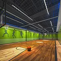 Indoor Basketball Court Interior With Green Walls Featuring Basketball Player Silhouettes Wooden Floor And Basketballs