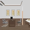 Modern Hospital Outpatient Clinic Interior With Wooden Walls Desk Computer And Wall Paintings
