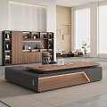 Modern Luxury Executive Office Desk With Warm Embedded Lighting And Matching Large Storage Bookcase