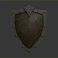Ancient Metal Shield with Riveted Edges Cracked Surface and Decorative Design
