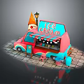 Colorful Ice Cream Truck With Pink And Blue Exterior Awning And Cone Decoration