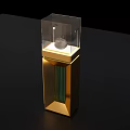 Modern Golden Decorative Display Case With Transparent Glass Cover And Small White Object Inside