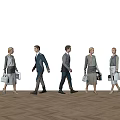 Group of Business Professionals Walking in Modern Corridor With Light Walls And Wooden Floors