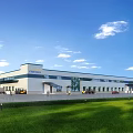 Haier Modern Industrial Factory Building With Green Lawn And Logistics Trucks
