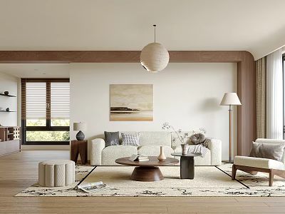 Modern Living Room Interior With Beige Sofa Wooden Coffee Table And Wall Art 3d model
