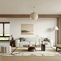 Modern Living Room Interior With Beige Sofa Wooden Coffee Table And Wall Art