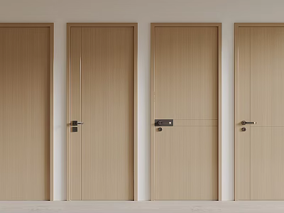 Four Modern Light Wood Hinged Doors with Simple Design and Metal Handles 3d model