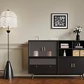 Elegant Modern Room Interior Design With Black Cabinet Books Vase Floor Lamp And Decorations