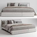 Modern Double Bed With Upholstered Headboard Gray Bedding And Patterned Pillows 3d model