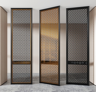 New Chinese-style Entrance Stainless Steel Metal Partition Screen Flower Lattice Carved 3d model