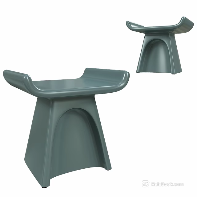 Contemporary Grey Stools Featuring Curved Backrest And Sturdy Supportive Base 3d model 