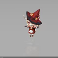 Little Girl In Red Witch Hat With Flower Decoration Blonde Hair Red Eyes Cartoon Style