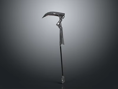 Mythical Metal Scythe Weapon With Curved Blade And Decorative Long Handle 3d model