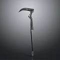 Mythical Metal Scythe Weapon With Curved Blade And Decorative Long Handle