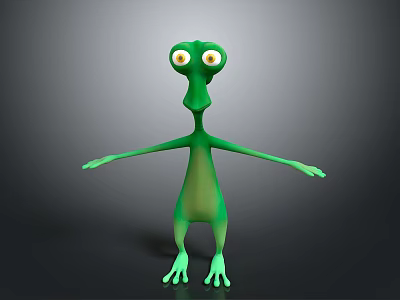 Green Animated Character With Big Eyes Long Limbs And Open Arms 3d model